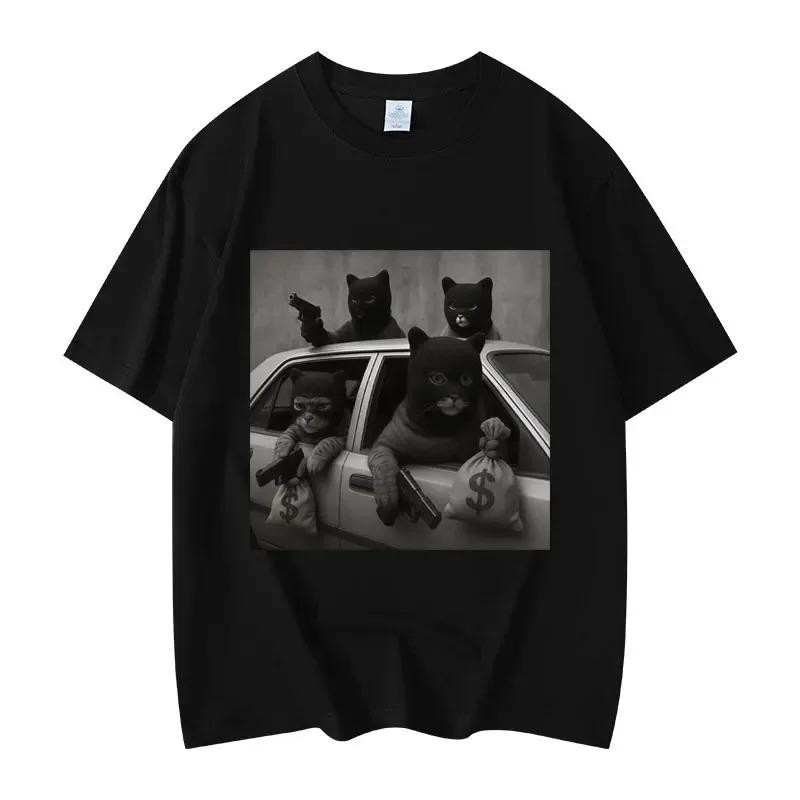 

Funny Robber Cat Print TShirt Summer Retro Unisexs 100 Cotton Short Sleeve High Quality Casual Streetwear Women And Unisex Tshirt 4XL