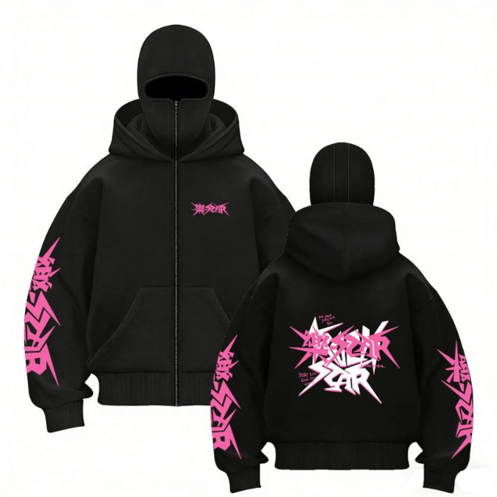 Stray Kids Europa Konzertbereich Harajuku Aufdruck Doppelhut Reißverschluss Pullover Unisex Mantel