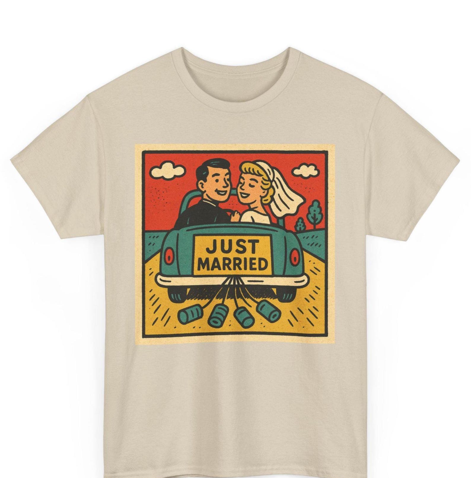 Just Married Retro Comic T-Shirt: Funny Newlywed Gift 2XL