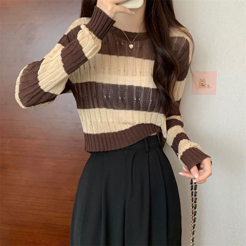 

Autumn Hollow Out Cardigan Knitwear Women s Long Sleeve Thin Lazy Style Base Layer Versatile Elegant White Top S