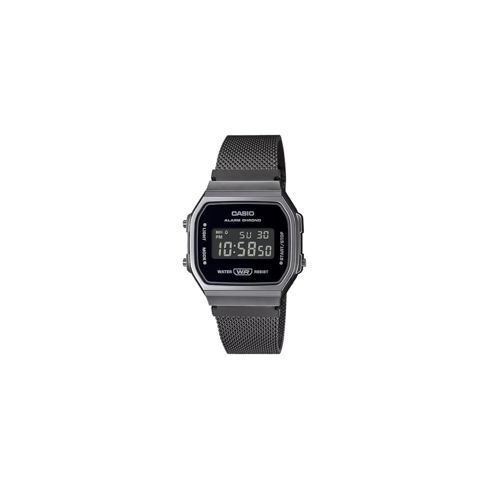 Casio A168WEMB-1BV Men s Vintage Collection Gunmetal Mesh Band Alarm Chronograph Illuminator Digital Watch