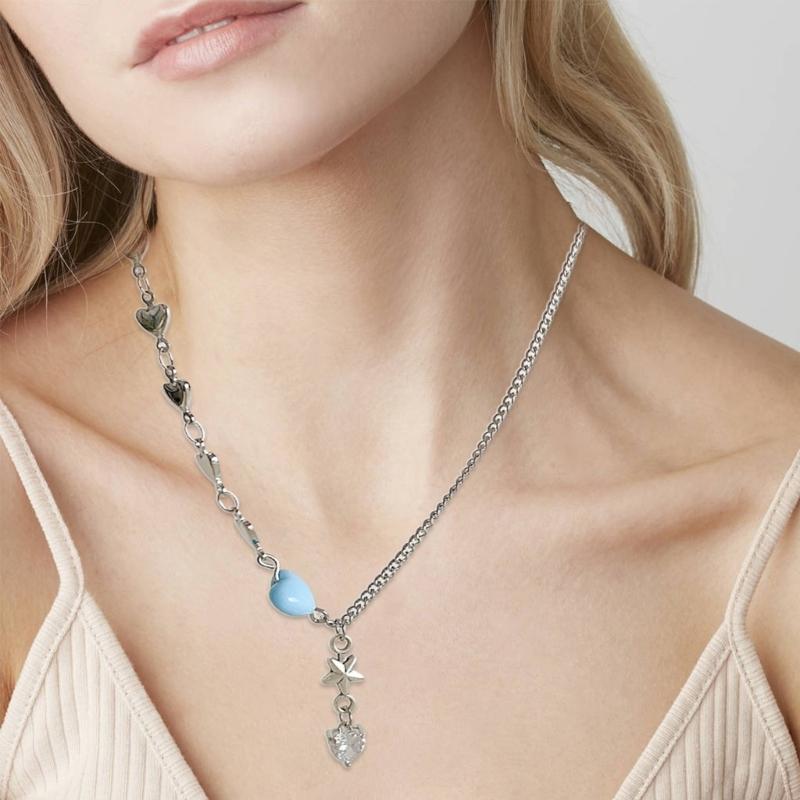 Süße Coole Zirkon Herz Anhänger Halskette Metall Herz Choker Mode Halskette Elegante Schlüsselbein Kette Y2K Schmuck