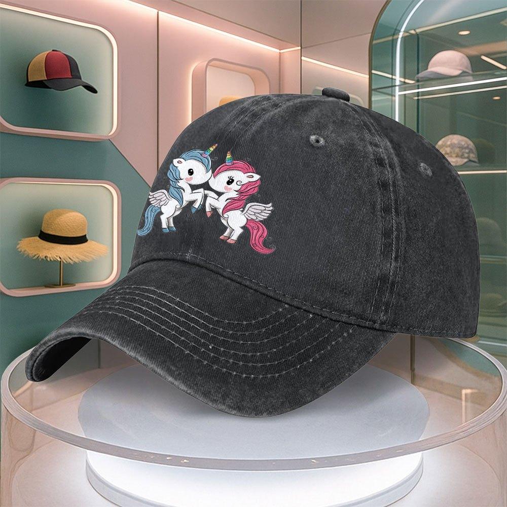 Unicorn Cartoon Print Mens Baseball Cap Vintage Curved Brim Dad Hat Adjustable Snapback Multiple Colors