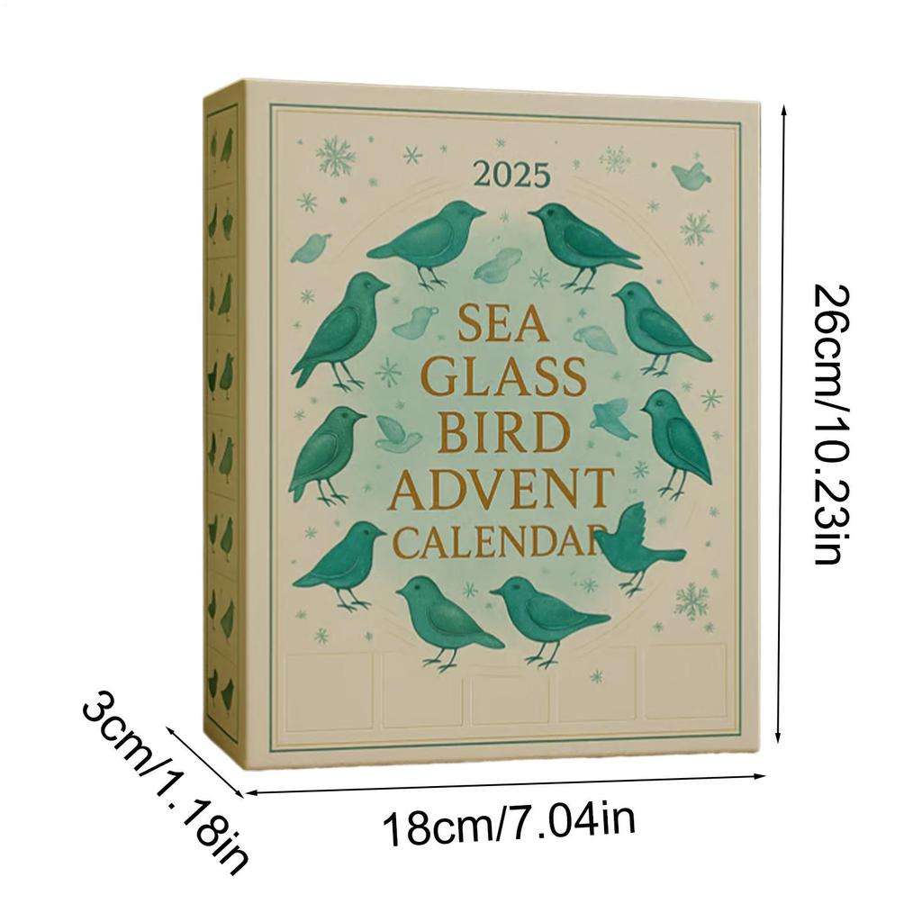 2025 Sea Glass Bird Advent Christmas Calendar 2D Acrylic Decor 24 Days Bird Christmas Countdown Decorations For Mirror Wall