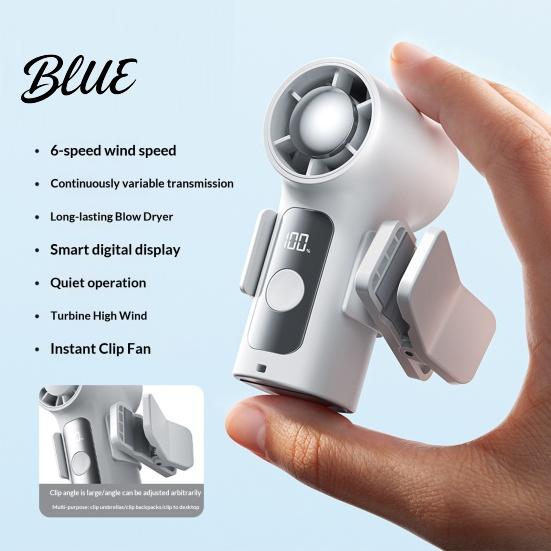 Cooling Fan with Detachable Clip Mini Portable Clip-on Fan LED Display 6 Speed Clip Electric Personal for Indoor Camping Office Travel