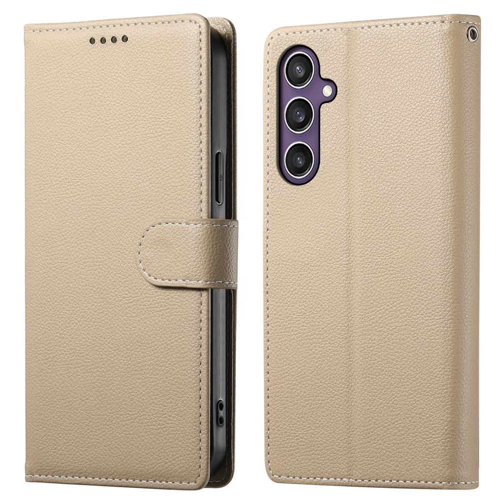 For Samsung Galaxy S25 Stand Case Litchi Texture Leather Wallet Phone Cover Magnetic Snap