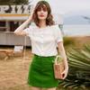Women's French Elegant Beaded Pleated Short Sleeve Blouse