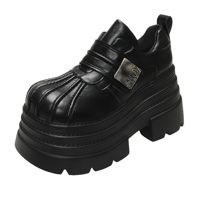 

Internet celebrity muffin platform retro small leather shoes women s 2025 spring new single shoes high heel shell head lace-up loafers 34 чёрный