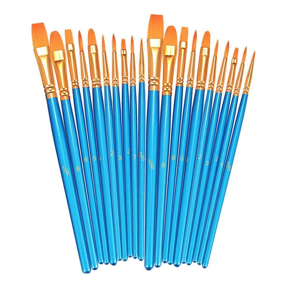 20PCS Pearl blue pole Pearl Blue Paint Brushes Premium nylon filaments Wood handle Nylon Filament Brushes