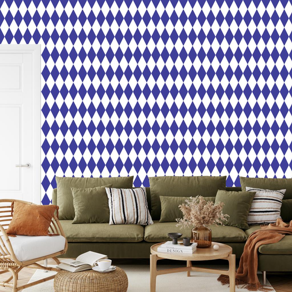 Harlequin Diamonds Wallpaper Blue and White for Living Room and Bedroom 50x1000