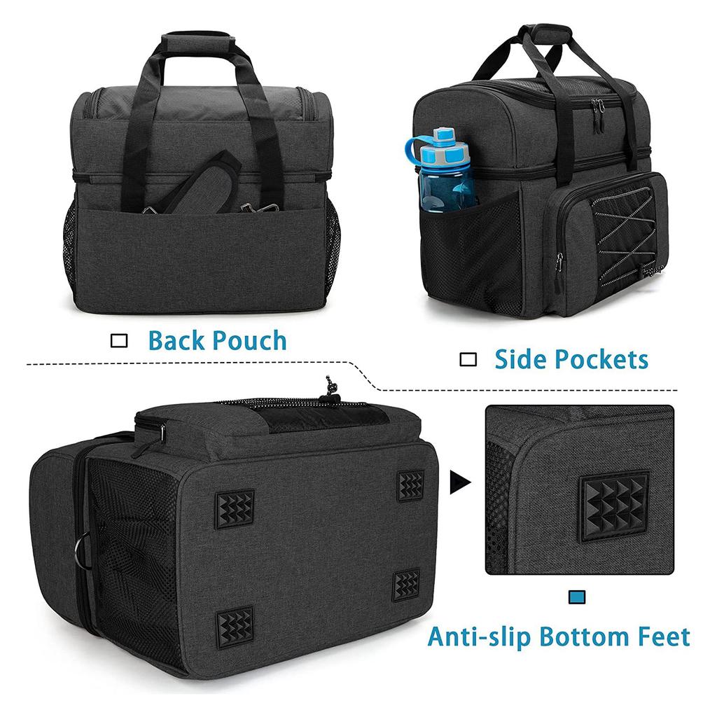 Bowling Bag for 2 Balls Portable Bowling Tote Bag with Padded Ball Holder for Double Ball and Pair of Bowling Shoes Up