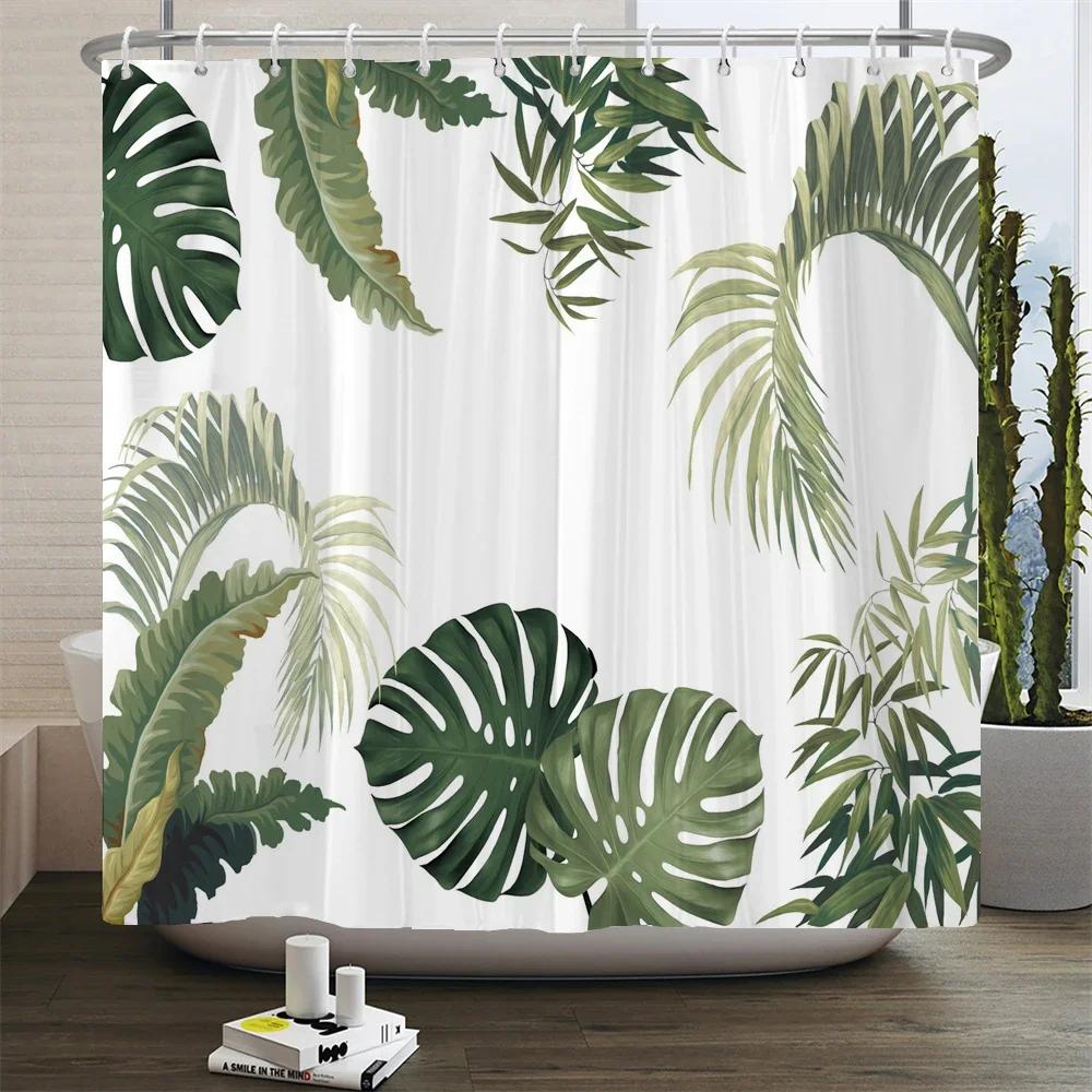 

Тропическое зеленое растение Занавеска для душа Полиэстеровая ткань Водонепроницаемая занавеска для ванны Домашний декор Пальмовые листья Кактус Занавески для ванной W90xH180cm