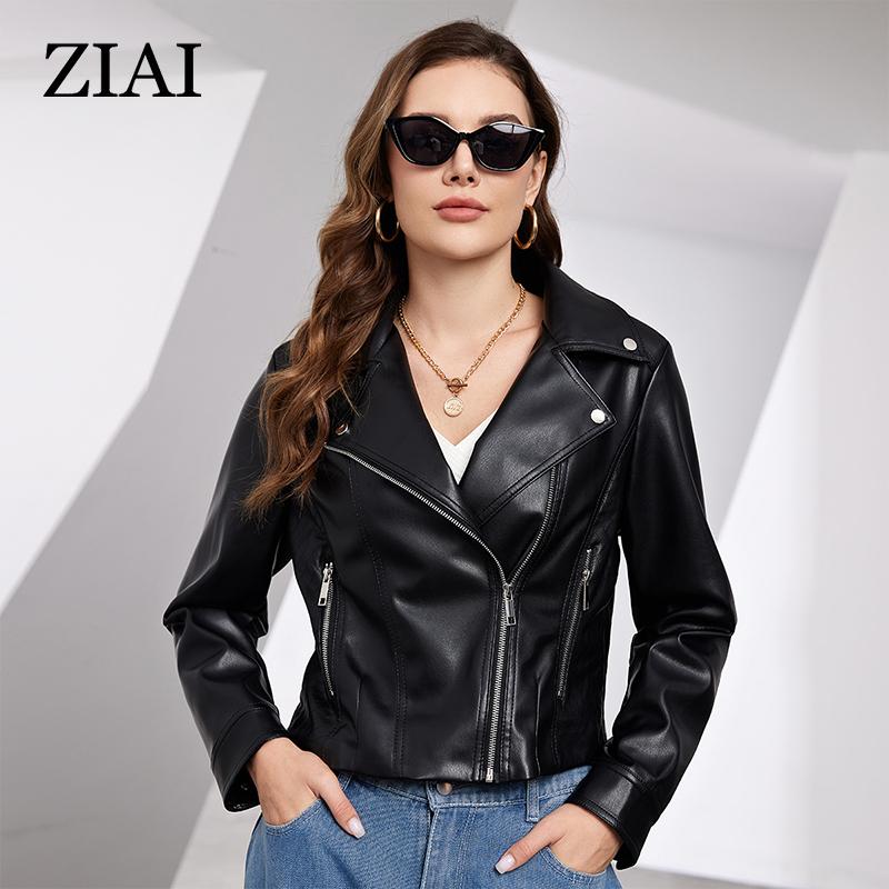 ziai New Spring Autumn Women Short Faux Leather Jacket Casual PU Coat Loose Motorcycle Jackets Fashion Streetwear Oversized Korean Coat ZPW-202301