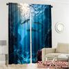 Modern Flat Printing Curtains Without Rod Ocean Predators Fashionable Polyester Gifts Set Of 2 Made