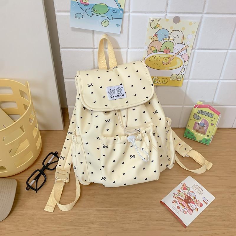 Bow Polka Dot Drawstring Women's Backpack Preppy Style Cute Fashion Bag for College Students Commute Travel & Casual Use