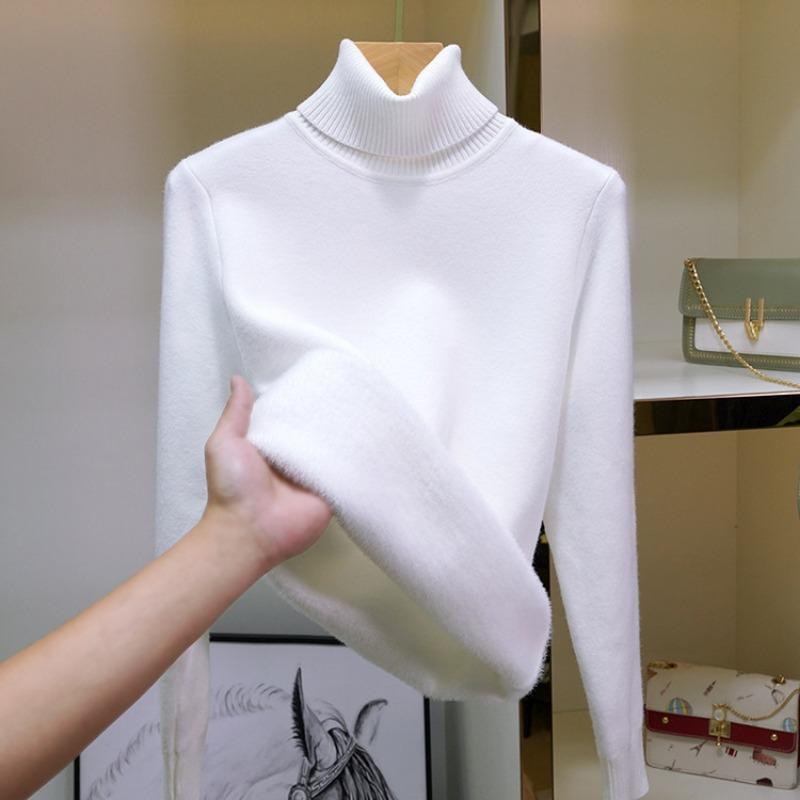 Autumn/winter Thickened Semi-turtleneck Pullover Women Sweater Fashion Loose Long Sleeve Casual Bottoming Shirt Solid Color Office Ladies Elegant Tops