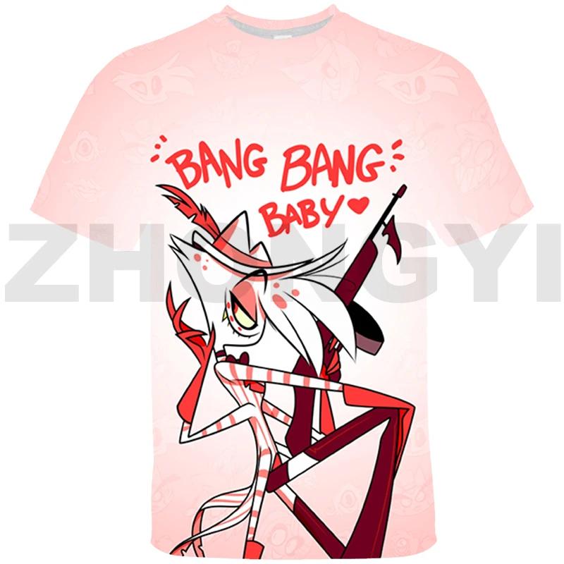 

3D Hazbin Графічні футболки Жіноча велика футболка Дитяча готельна коротка футболка з круглим вирізом Аніме Чоловіча футболка Harajuku Вінтажна футболка L