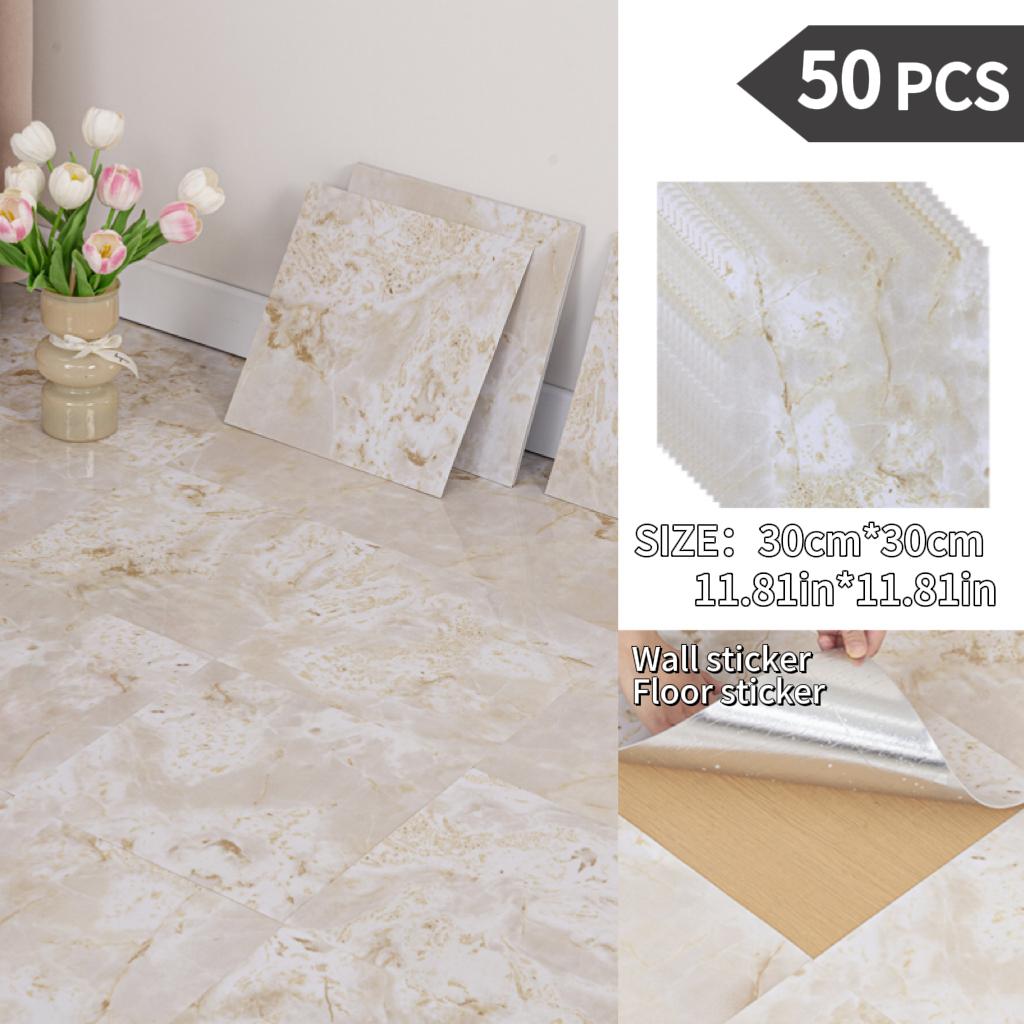 NINETAI Peel And Stick Floor Tile, 50pcs Vinyl Plank Wood Grain Look 11.81in*11.81in/48 Sq.Ft, Kitchen Mats For Floor