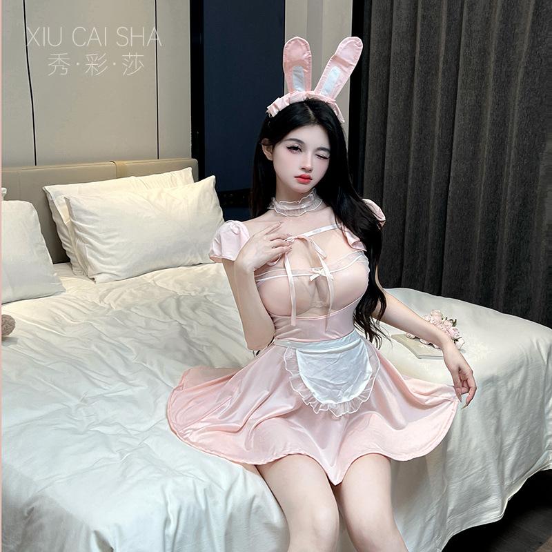 Sexy Lingerie Sexy Bunny Maid Dress Cosplay Perspective Breast Tits Uniform Seduction Passion Free Suit