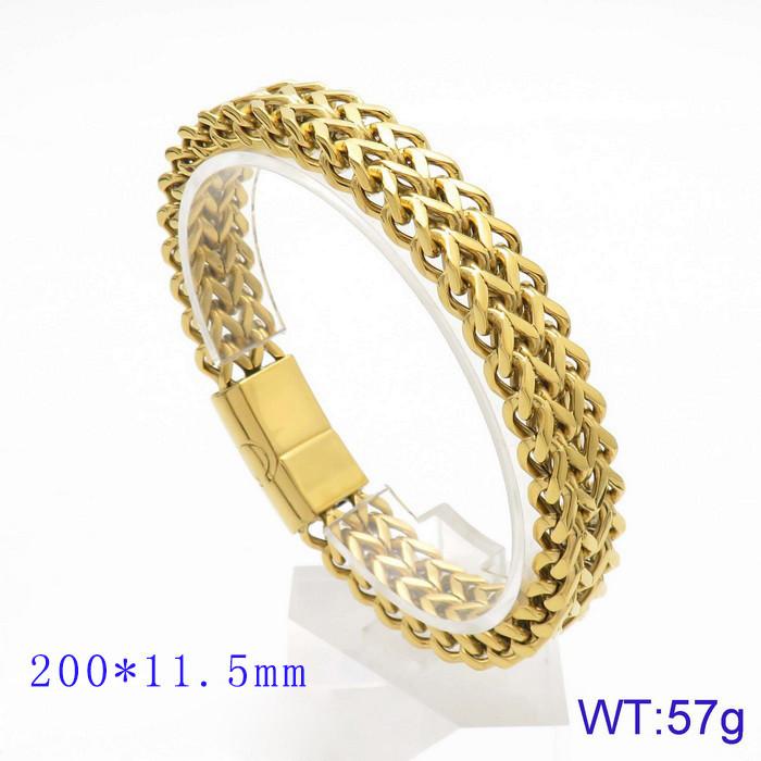 Hand Jewelry, Simple Personalized Woven Double-Row Front And Back Keel Flat Buckle Titanium Steel Men'S Bracelet