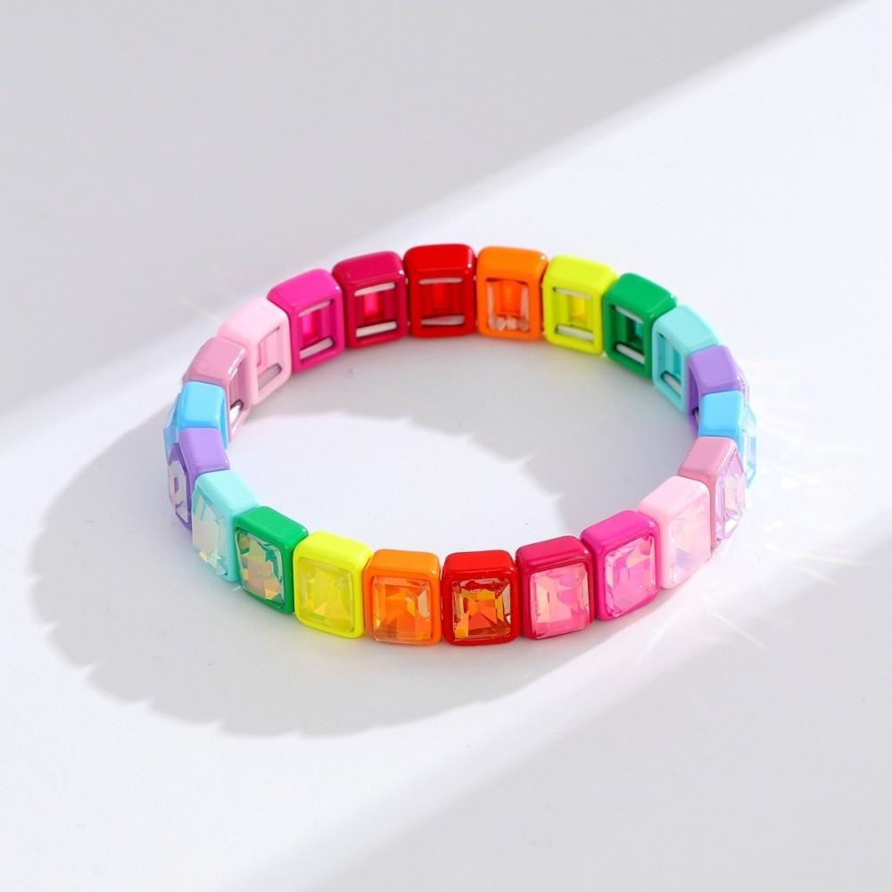 Elastic Zirconia Enamel Bangle Colorful Macaron-colored Bracelet Women Rainbow Beaded Bracelets