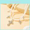 Artificial Pearl Layered Necklace With Cross Pendant For Women Summer Trendy Jewelry