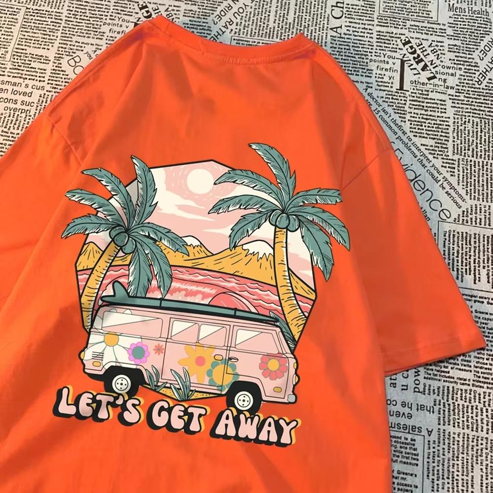 Let'S Get Away Take The Bus Go On Vacation Printing Men Tshirts Harajuku Breathable Tshirt Summer Clothing Fashion Loose T-Shirt