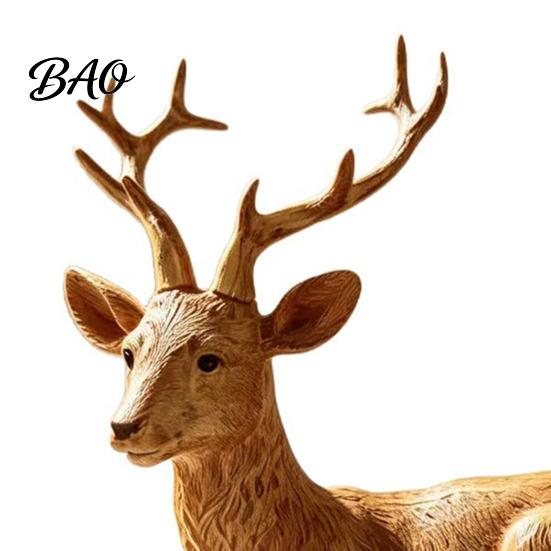 Decorative Deer Statues Reindeer Resin Figurine, Faux Wood Grain Christmas Statue, Vintage Style Decor Tabletop Ornament for Home Window Display