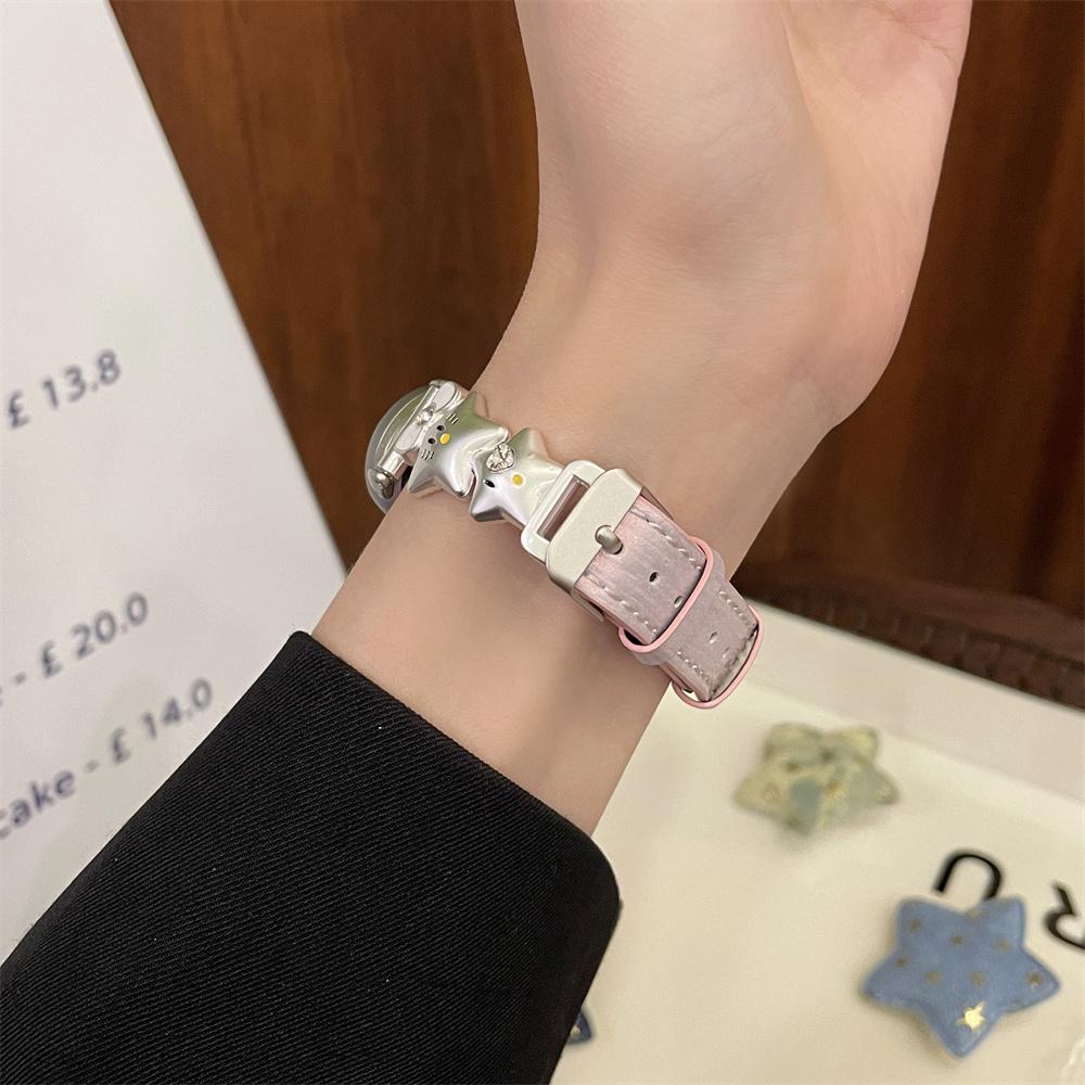

Bow & Star Spliced Denim Leather Strap, Cute Stylish Band for Xiaomi Band 8 / 9 / 10 розовый/белый