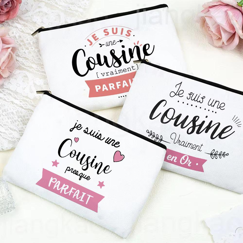 Best Cousin In The World French Print Makeup Bag Pouch Women Travel Neceser Toiletry Storage Bags Cosmetic Bag Gift for Cousins