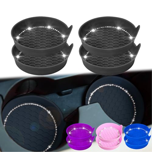 

ANZshop Car Coasters for Cup Holders, Set of 4, Cup-Shaped, Sparkly, Silicone for Drink Holders, Compatible with Most Car Models (Black)