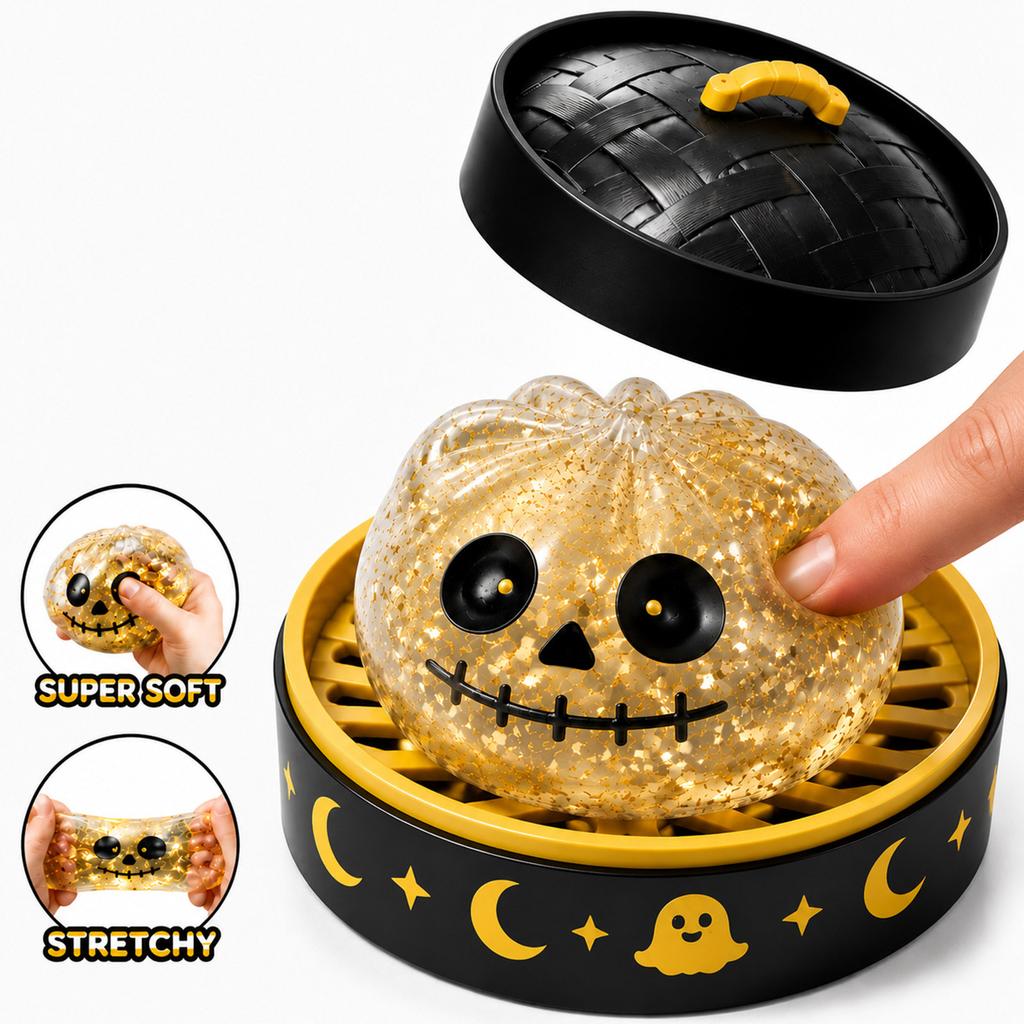 Halloween Pumpkin Squishy Toy with Steamer Lid Soft Slow Rising Stress Relief Toy for Kids and Adults Sensory Fidget Toy