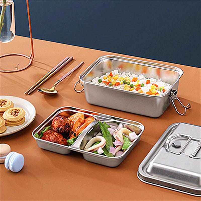 1.8L 304 Stainless Steel Double Layer Lunch Box for Children Leak-proof Microwave Bento Food Storage Containers for Picnics