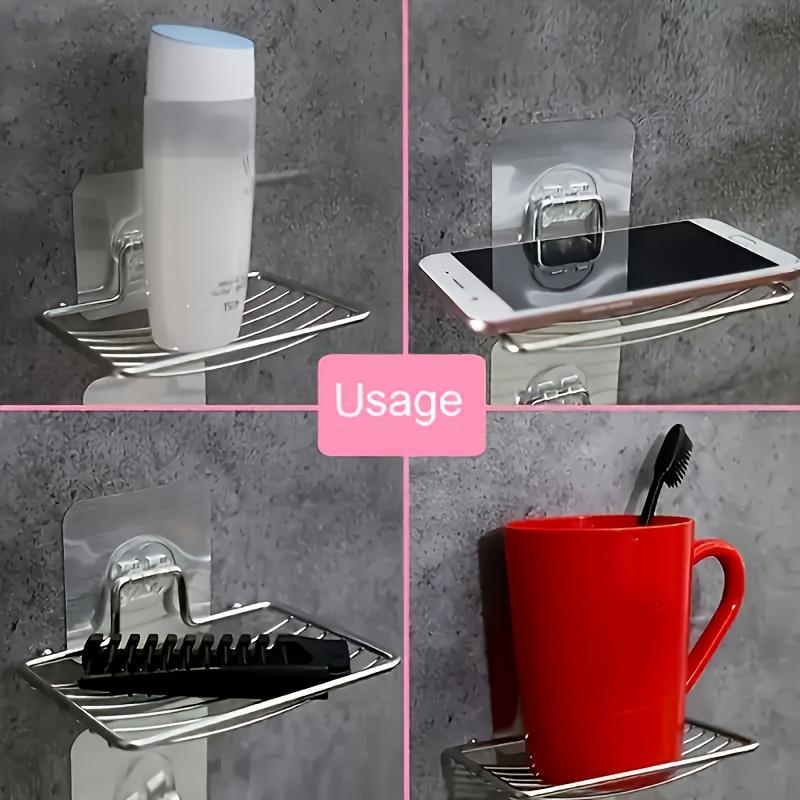 [2Pcs Soap Dish] 1Set/2Pcs Stainless Steel Wall-Mounted Soap Dish - Space-Saving Bathroom & Kitchen Organizer with Drainage, Modern Minimalist Design