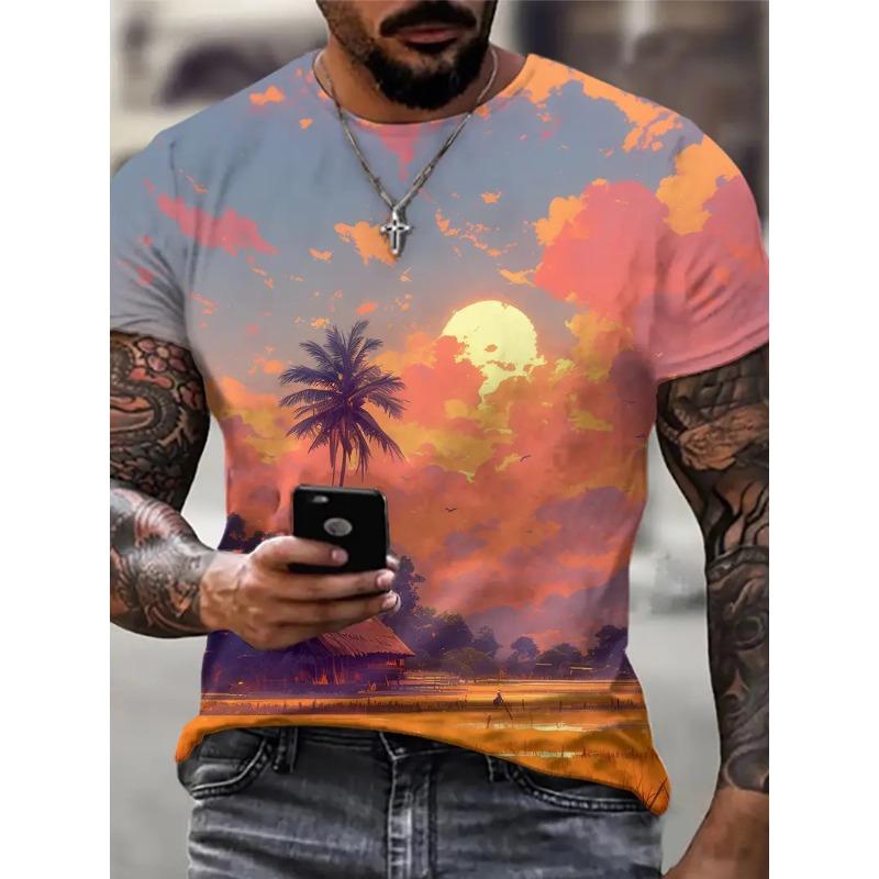 T-shirt Men's 3D Printed Cherry Tree Beautiful Landscape Pattern Summer Men Women Fashion Casual Oversized Round Neck T-shirt