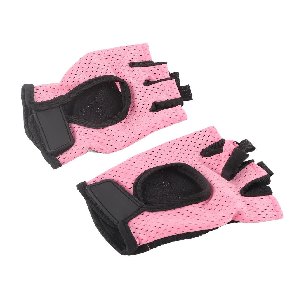 2PCS Fitness High Elastic AntiSkid Sports Half Finger Gloves for Dumbbell Aerial Yoga Training Equipment(Rose M)