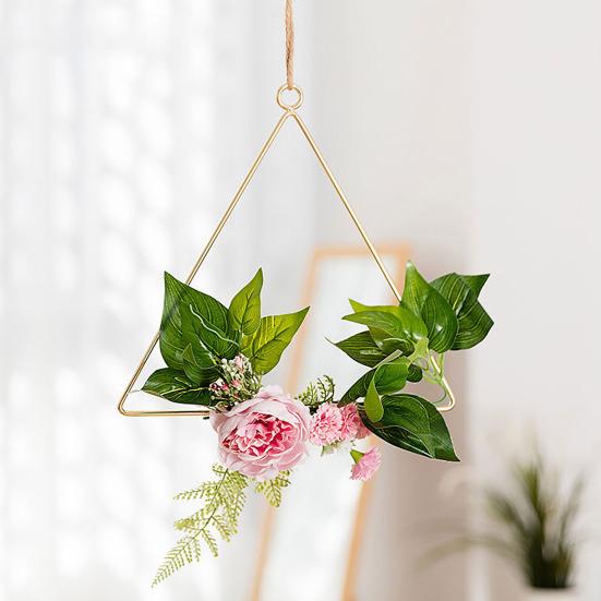 Yousheng Floral Hoop Wreath, Metal Wall Hanging with Flower Decor, Durable Wear-Resistant Floral Hoop Wreath, for Garden Balcony Windowsill