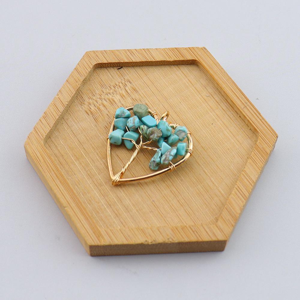 Seven-Color Natural Crystal Tree of Life Heart Pendant Necklace N743