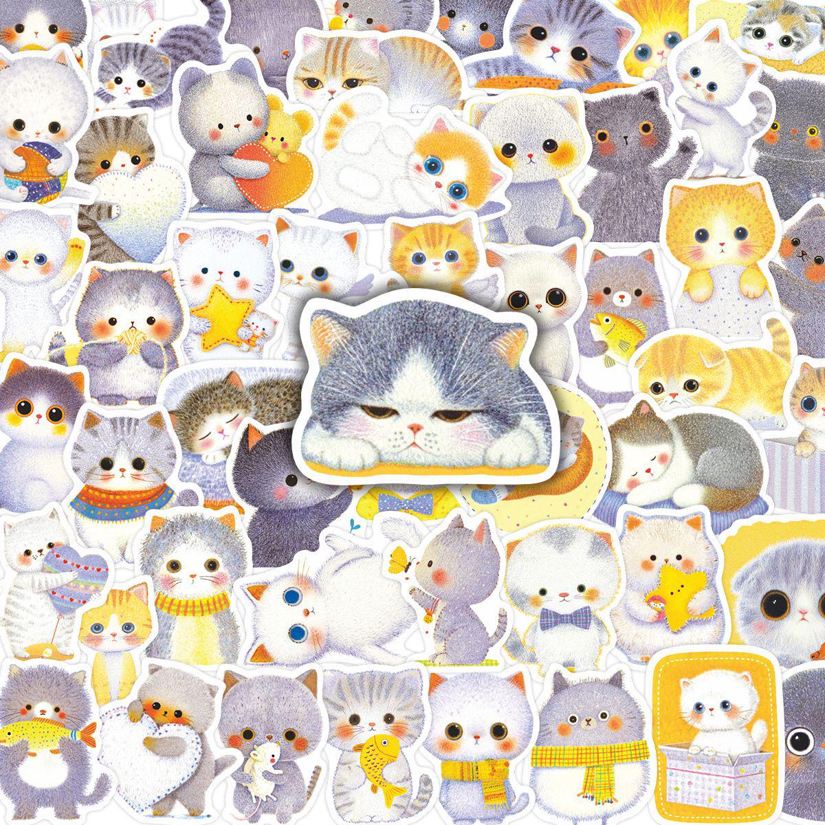 Cute Cartoon Cat Stickers: Healing Style Waterproof Notebook Decorations
