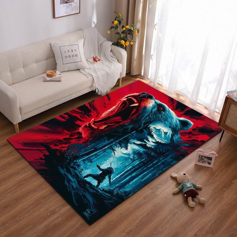 

Bear Battle Scene Rug - Red and Blue Forest Warrior Design Carpet Suitable for use as an anti-slip for living room bedroom sofas 40x60cm( 15x23in )
