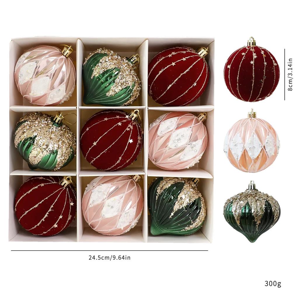8cm 9pcs Christmas Balls Painted Special-shaped Xmas Decorative Hanging Ornaments Luxury Party Christmas Spheres Pendant 1116