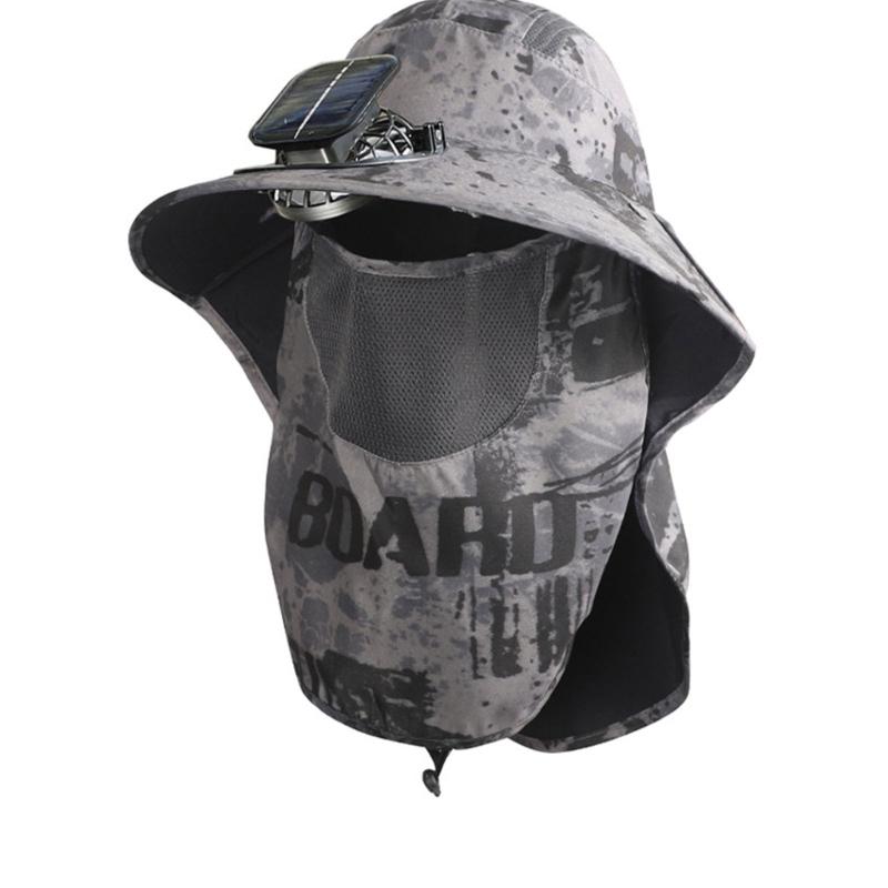 Solar Power Fisherman Hat With 3 Speed Fan Rechargeable Battery Face Neck Cover Sunproof Hat For Hiking Fishing