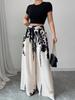 2025 Summer Women's Ink Print Mid-Waist Wide-Leg Straight Pants