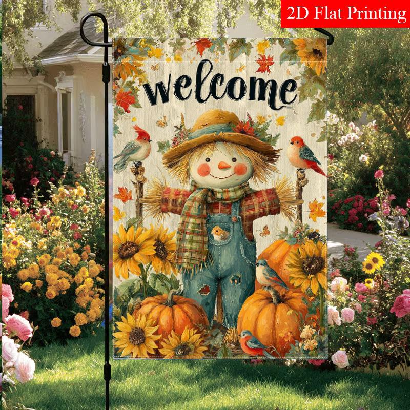 2D Flat - 2D Flat Hello Autumn Scarecrow Thanksgiving Garden Flag 4 (2) Outdoor Garden Flag Double-Sided Home Decoration Courtyard Decoration Outdoor