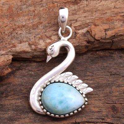 Silver Charm Jewelry 925 Sterling Silver Larimar Labradorite Black Onyx Moonstone Women Swan Pendant