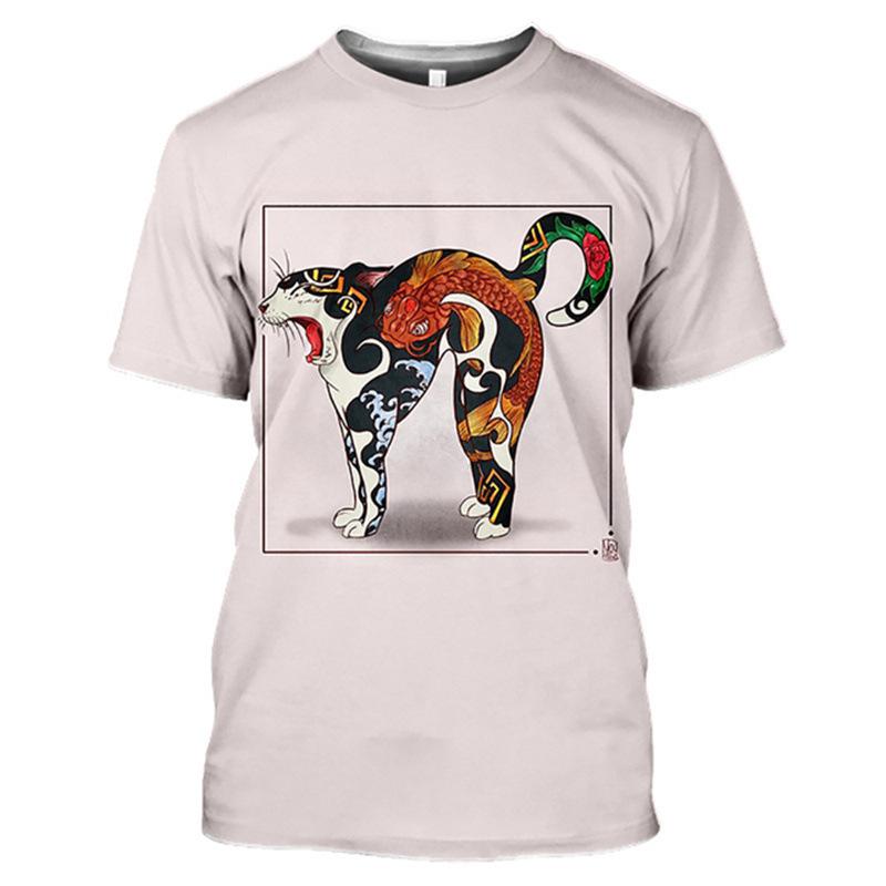 Summer T-shirt Men Cool Street Fashion Casual Men's Cat Print 3D Print T-shirt Street Casual Top