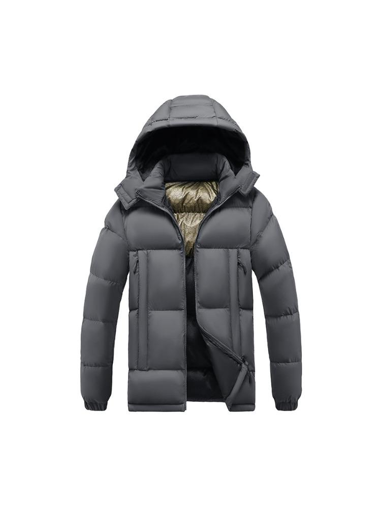 Light Cotton Comfortable and Versatile Jacket Men's Winter Fashion Solid Colour Slim Removable Cap Thickened Hooded Jacket Men