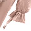 ZANZEA Women Casual Round Neck Solid Color Long Sleeve Dress