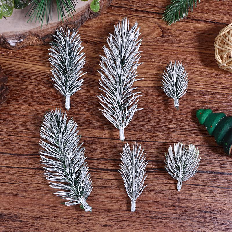 20Pcs Christmas Tree Decoration Artificial PE White Flocking Pine Branches Festive DIY Home Party Ornaments Aesthetic Room Decor