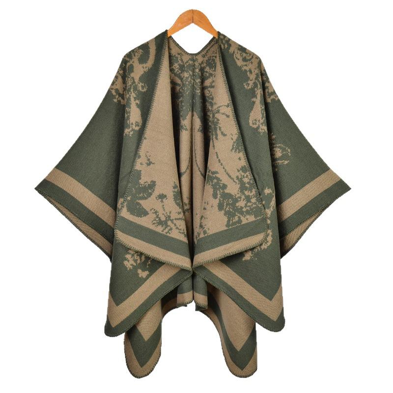 Hot-selling Women's Retro Big Shawl Scarf Autumn and Winter Retro Big Butterfly Jacquard Split-ended Warm Cloak